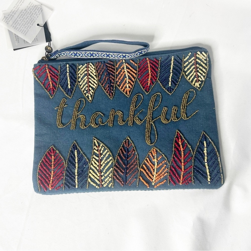 NEW with tags America and Beyond Thankful Fall Beaded Wristlet Zipper Clutch Bag
